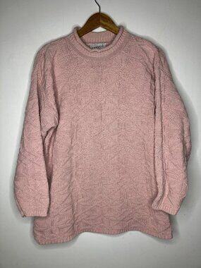 Vintage Women's Medium Pink Textured Knit Pullover Sweater
